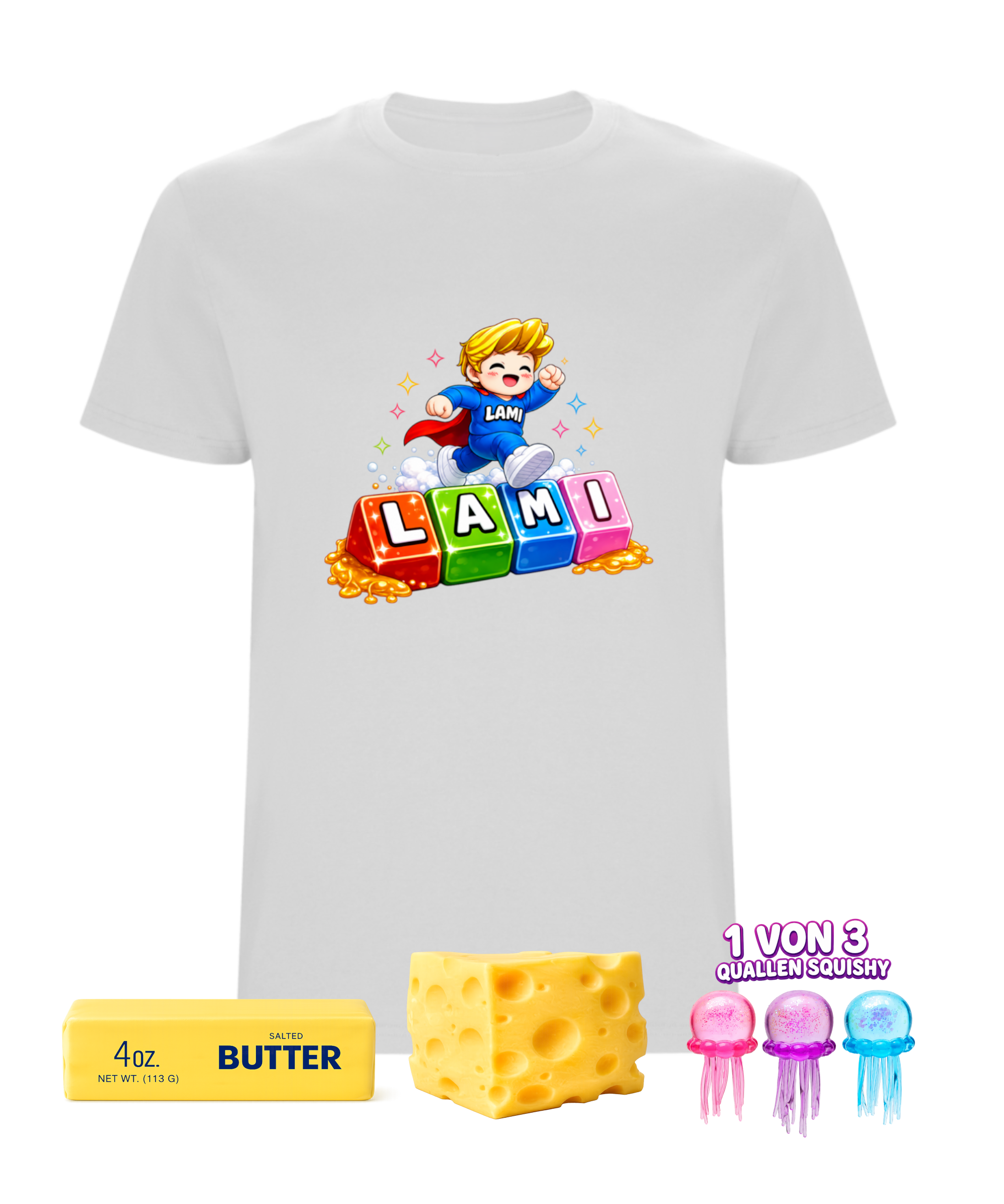 LAMI - ASMR SQUISHY Bundle - T-Shirt + 3 Squishys + Autogrammkarte + Sticker